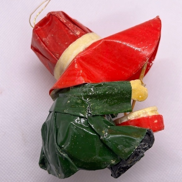 Vintage MCM Christmas Ornaments Flocked Felted Elf, Paper Mache Drummer Santa - Picture 13 of 16